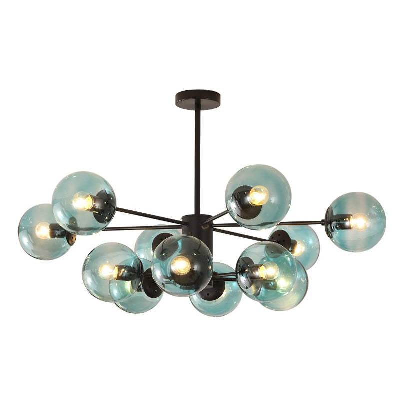 Modern Metal Hanging Chandelier Light Spherical Glass Shade Suspension Light in Black for Bedroom Clearhalo 'Ceiling Lights' 'Chandeliers' Lighting' 2605318