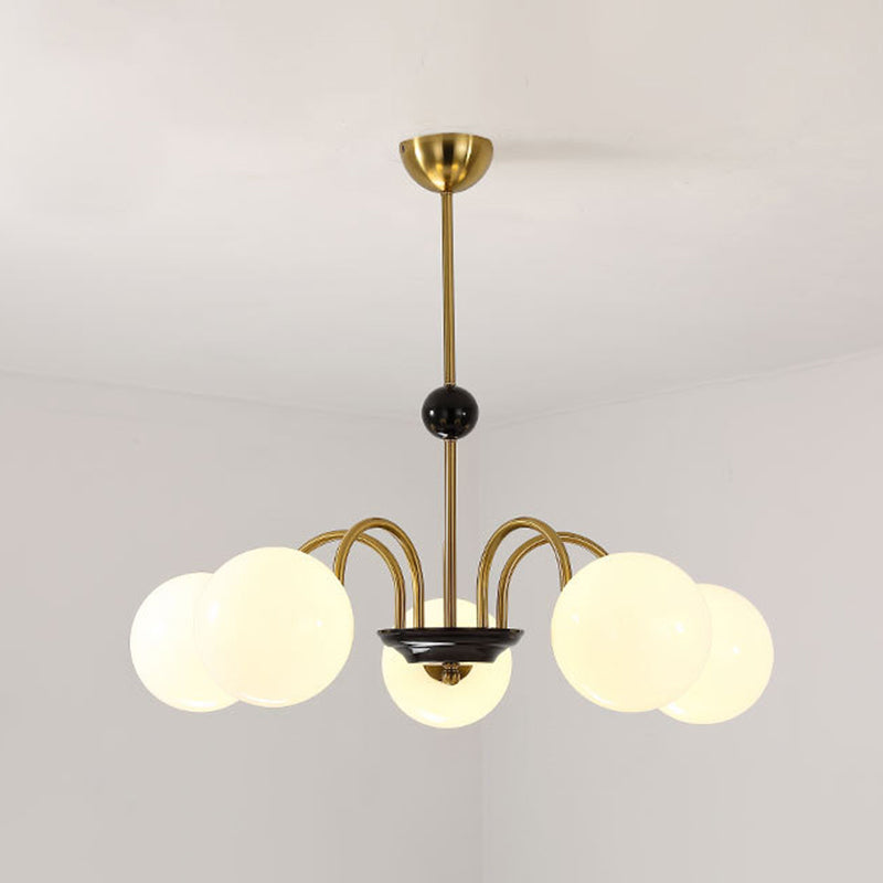 Modern Minimalist Design Chandelier Light Fixture Spherical White Glass Ceiling Chandelier 5 Gold Clearhalo 'Ceiling Lights' 'Chandeliers' Lighting' 2605340