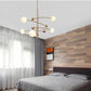 Post-Modern Hanging Chandelier Light Opal Glass Shade 5 Light Ceiling Chandelier in Gold for Bedroom Clearhalo 'Ceiling Lights' 'Chandeliers' Lighting' 2605386