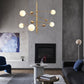 Post-Modern Hanging Chandelier Light Opal Glass Shade 5 Light Ceiling Chandelier in Gold for Bedroom Clearhalo 'Ceiling Lights' 'Chandeliers' Lighting' 2605388