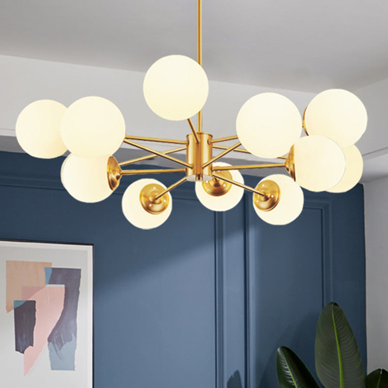 Post-Modern Metal Hanging Chandelier Light Opal Glass Shade Ceiling Chandelier in Gold for Bedroom Clearhalo 'Ceiling Lights' 'Chandeliers' Lighting' 2605409