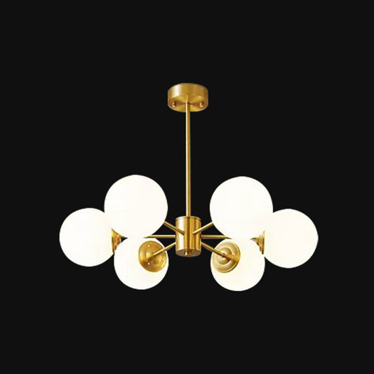 Post-Modern Metal Hanging Chandelier Light Opal Glass Shade Ceiling Chandelier in Gold for Bedroom 6 Gold