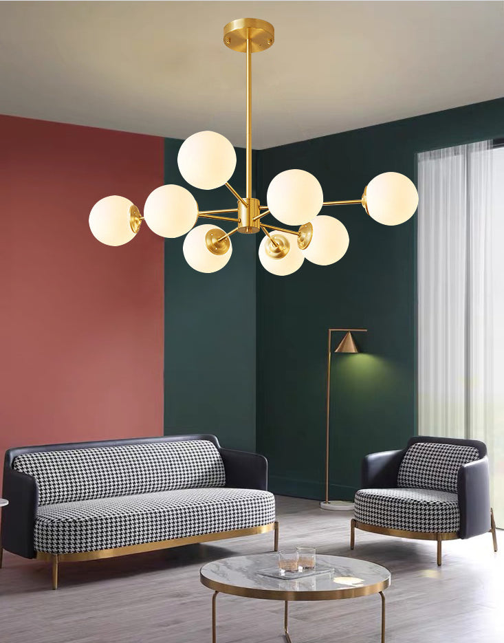 Post-Modern Metal Hanging Chandelier Light Opal Glass Shade Ceiling Chandelier in Gold for Bedroom Clearhalo 'Ceiling Lights' 'Chandeliers' Lighting' 2605427