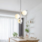 Modern Minimalist Linear Chandelier Light Fixture Spherical White Glass 3 Light Ceiling Chandelier Clearhalo 'Ceiling Lights' 'Chandeliers' Lighting' 2605468