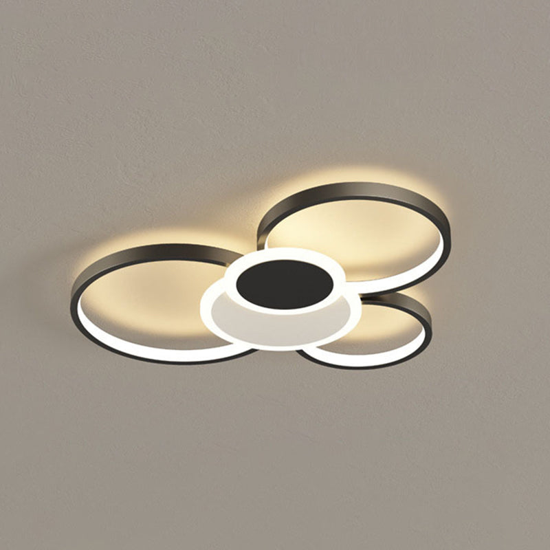 Multi-Ring Flush Mount Ceiling Light Fixtures Modern Metal Ceiling Mount Chandelier for Living Room Black 22" Clearhalo 'Ceiling Lights' 'Close To Ceiling Lights' 'Lighting' 2605610