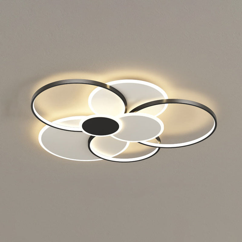 Multi-Ring Flush Mount Ceiling Light Fixtures Modern Metal Ceiling Mount Chandelier for Living Room Black 39.5" Clearhalo 'Ceiling Lights' 'Close To Ceiling Lights' 'Lighting' 2605613