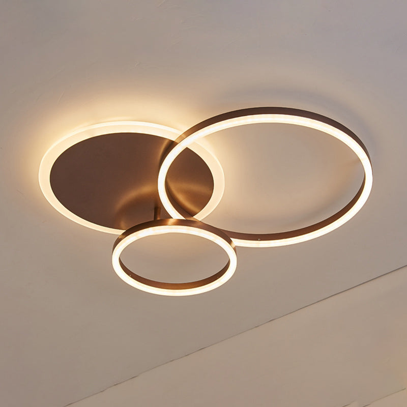 Circle Flush Mount Light Fixtures Ultra-Contemporary Metal Ceiling Light Fixtures for Living Room 3 Coffee Clearhalo 'Ceiling Lights' 'Close To Ceiling Lights' 'Lighting' 2605634