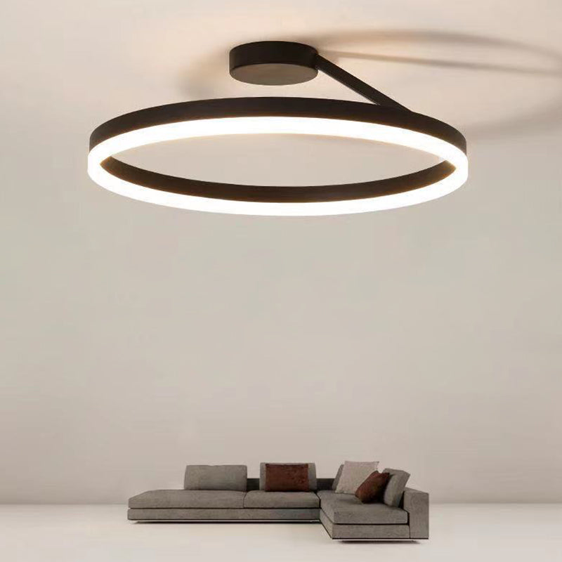 Circular Semi Flush Mount Lighting Contemporary Metal Ceiling Light Fixtures for Bedroom Black Clearhalo 'Ceiling Lights' 'Close To Ceiling Lights' 'Lighting' 2605701