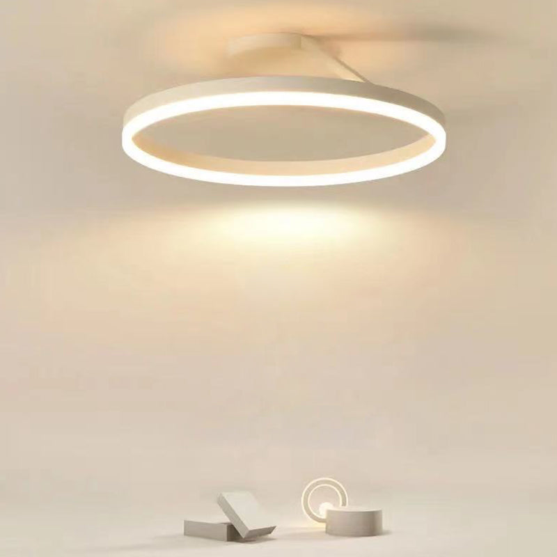 Circular Semi Flush Mount Lighting Contemporary Metal Ceiling Light Fixtures for Bedroom White Clearhalo 'Ceiling Lights' 'Close To Ceiling Lights' 'Lighting' 2605702