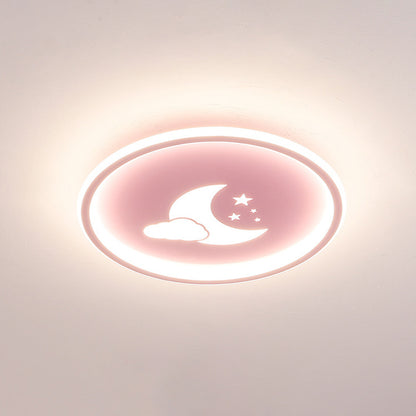 Moon And Star Flush Light 1 Light Metal Modern Flush Mount Ceiling Light Fixtures for Bedroom Pink 16" Clearhalo 'Ceiling Lights' 'Close To Ceiling Lights' 'Lighting' 2605778