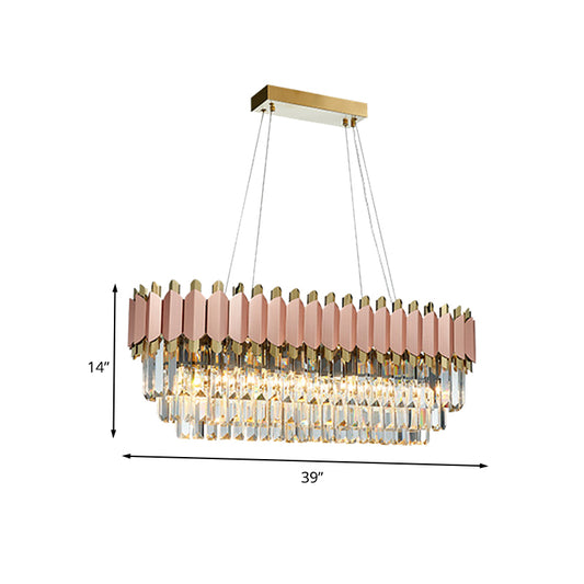 Gold Oval Chandelier Light Fixture Traditional Crystal Block 8 Heads Dining Room Hanging Lamp Kit Clearhalo 'Ceiling Lights' 'Island Lights' Lighting' 260586