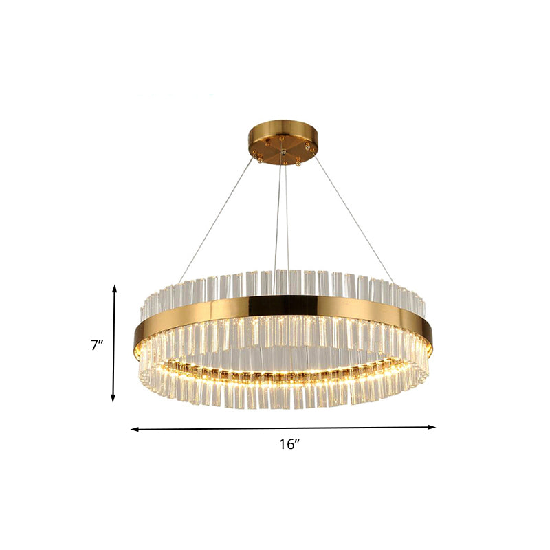 Circular Chandelier Light Postmodern Crystal Rod Gold LED Hanging Ceiling Light, 16"/19.5"/23.5" Wide Clearhalo 'Ceiling Lights' 'Chandeliers' 'Modern Chandeliers' 'Modern' Lighting' 260643