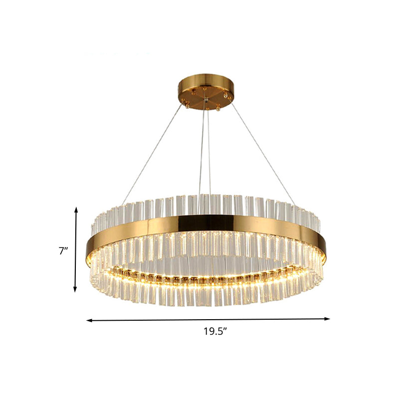 Circular Chandelier Light Postmodern Crystal Rod Gold LED Hanging Ceiling Light, 16"/19.5"/23.5" Wide Clearhalo 'Ceiling Lights' 'Chandeliers' 'Modern Chandeliers' 'Modern' Lighting' 260644