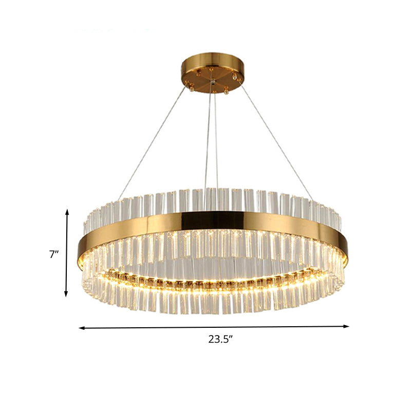 Circular Chandelier Light Postmodern Crystal Rod Gold LED Hanging Ceiling Light, 16"/19.5"/23.5" Wide Clearhalo 'Ceiling Lights' 'Chandeliers' 'Modern Chandeliers' 'Modern' Lighting' 260645
