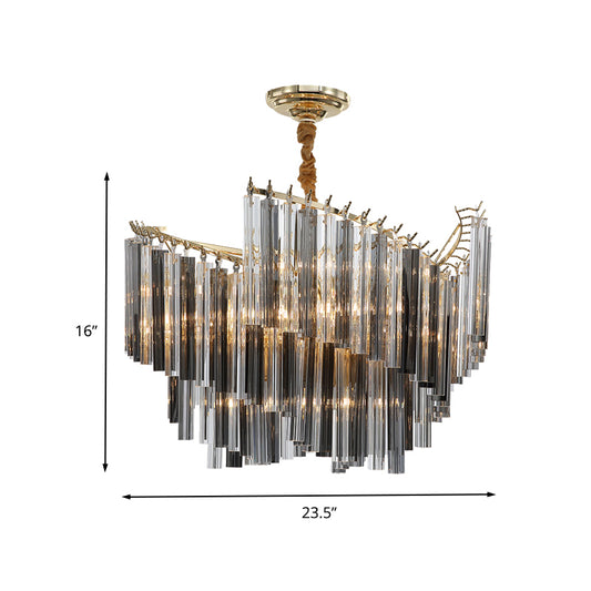 Postmodern Spiral Chandelier Lighting Smoke Gray Tri-Side Crystal Rod 5/10 Heads Living Room Hanging Lamp Clearhalo 'Ceiling Lights' 'Chandeliers' 'Modern Chandeliers' 'Modern' Lighting' 260659