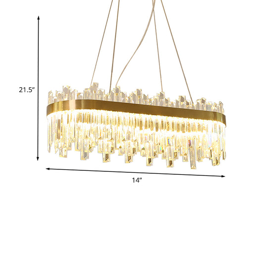 Oval Dining Room Hanging Lamp Kit Three Side Crystal Rod Postmodern LED Chandelier Light in Gold Clearhalo 'Ceiling Lights' 'Chandeliers' 'Modern Chandeliers' 'Modern' Lighting' 260755