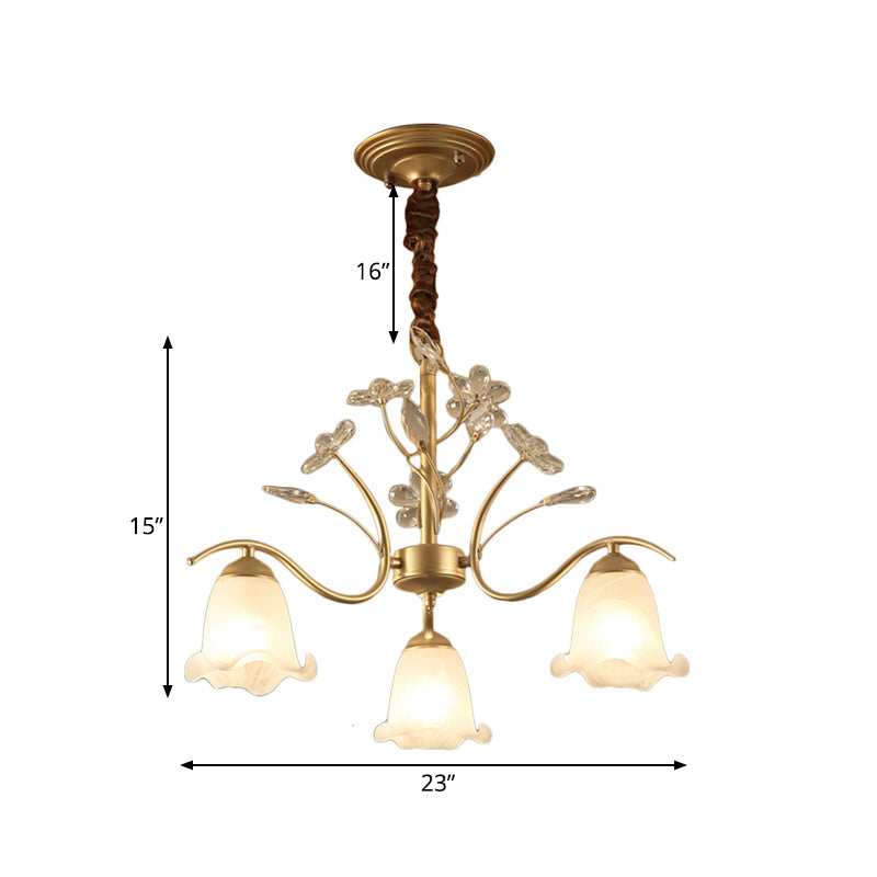 Antique Scalloped Chandelier 3/6/8-Light Ruffle Glass Pendant Light Fixture in Gold with Crystal Accent Clearhalo 'Ceiling Lights' 'Chandeliers' 'Glass shade' 'Glass' 'Pendant Lights' Lighting' 260761