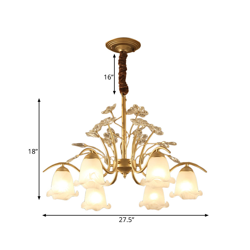 Antique Scalloped Chandelier 3/6/8-Light Ruffle Glass Pendant Light Fixture in Gold with Crystal Accent Clearhalo 'Ceiling Lights' 'Chandeliers' 'Glass shade' 'Glass' 'Pendant Lights' Lighting' 260767