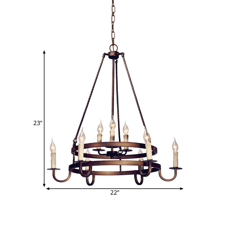 Bronze/Gold Candle Style Hanging Lamp Vintage Metal 9 Lights Living Room Chandelier Lighting, 22"/27.5"/35.5" Wide Clearhalo 'Ceiling Lights' 'Chandeliers' Lighting' options 260835
