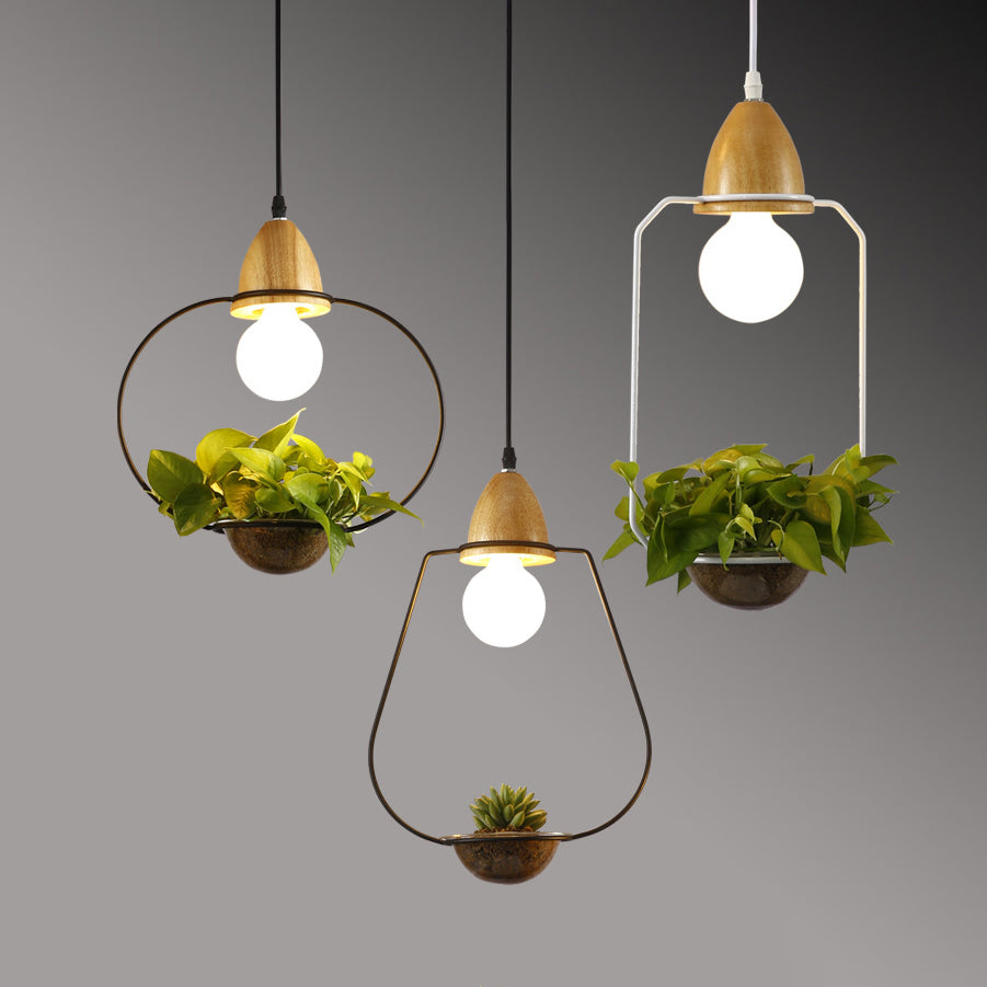 Vintage Stylish Open Cage Suspension Light 8.5"/11" Wide 1 Light Metallic Pendant Lamp with Flower Pot in Black/White Clearhalo 'Art Deco Pendants' 'Black' 'Cast Iron' 'Ceiling Lights' 'Ceramic' 'Crystal' 'Industrial Pendants' 'Industrial' 'Metal' 'Middle Century Pendants' 'Pendant Lights' 'Pendants' 'Rustic Pendants' 'Tiffany' Lighting' 26092