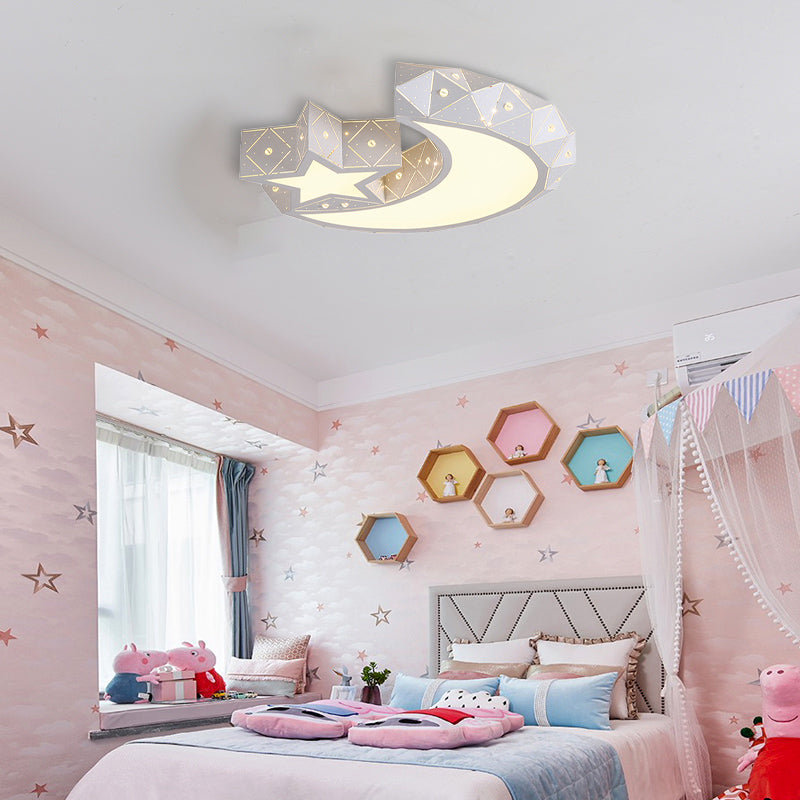 18"/23.5" Wide Stars Moon Flush Mount Light Modern Acrylic LED White Flush Ceiling Light in White/3 Color Light Clearhalo 'Ceiling Lights' 'Close To Ceiling Lights' 'Close to ceiling' 'Flush mount' Lighting' 260931