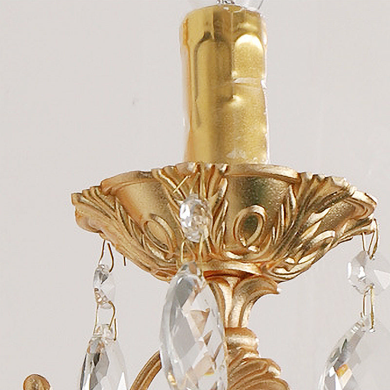 Candelabra Wall Light Fixture Postmodern Metal 1/2 Heads Living Room Sconce Light in Brass with Crystal Drip Accent Clearhalo 'Modern wall lights' 'Modern' 'Wall Lamps & Sconces' 'Wall Lights' Lighting' 260955