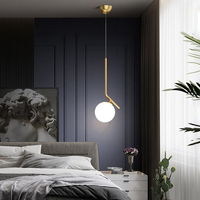 Mid-Century Design Globe Hanging Lamp Opal Frosted Glass Shade 1 Light Pendant Light Clearhalo 'Ceiling Lights' 'Modern Pendants' 'Modern' 'Pendant Lights' 'Pendants' Lighting' 2609917