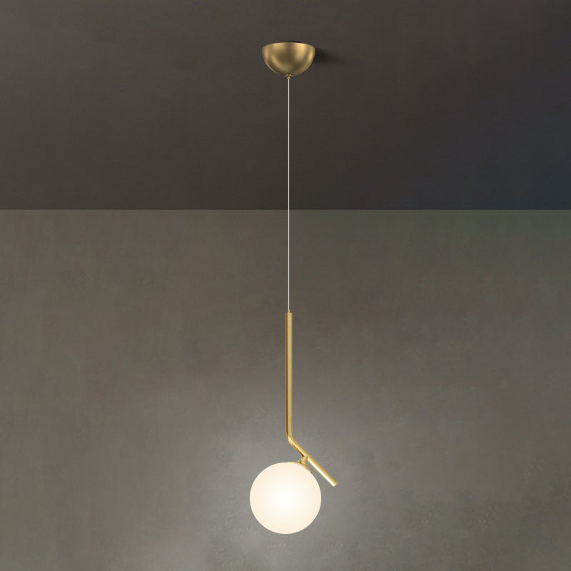 Mid-Century Design Globe Hanging Lamp Opal Frosted Glass Shade 1 Light Pendant Light Gold 8" Clearhalo 'Ceiling Lights' 'Modern Pendants' 'Modern' 'Pendant Lights' 'Pendants' Lighting' 2609919_4542c741-8fea-4229-88d2-6a78d9c65039