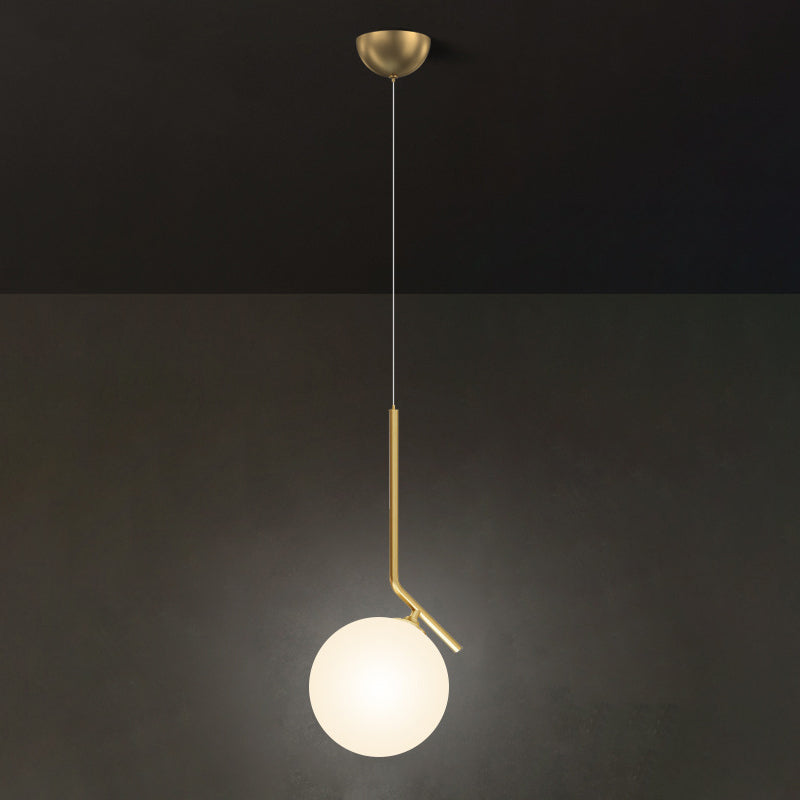 Mid-Century Design Globe Hanging Lamp Opal Frosted Glass Shade 1 Light Pendant Light Gold 12" Clearhalo 'Ceiling Lights' 'Modern Pendants' 'Modern' 'Pendant Lights' 'Pendants' Lighting' 2609921_1f46bb01-72ba-4568-beaf-ac717362cecf