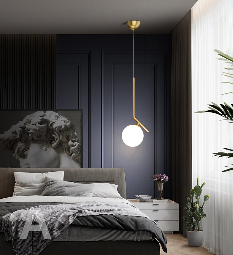 Mid-Century Design Globe Hanging Lamp Opal Frosted Glass Shade 1 Light Pendant Light Clearhalo 'Ceiling Lights' 'Modern Pendants' 'Modern' 'Pendant Lights' 'Pendants' Lighting' 2609928