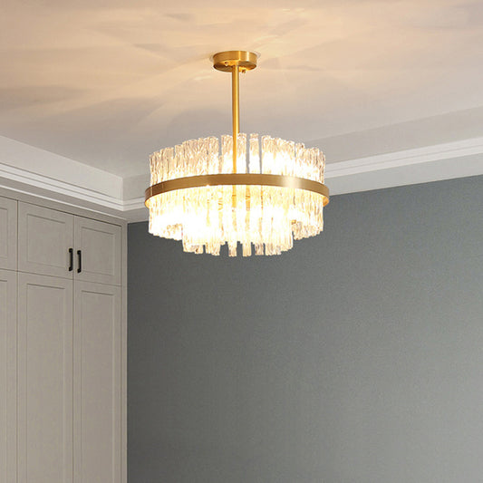 Multiplier Crystal Pendant Light Modern Metal Round Living Room Chandelier Light in Gold Gold 16"