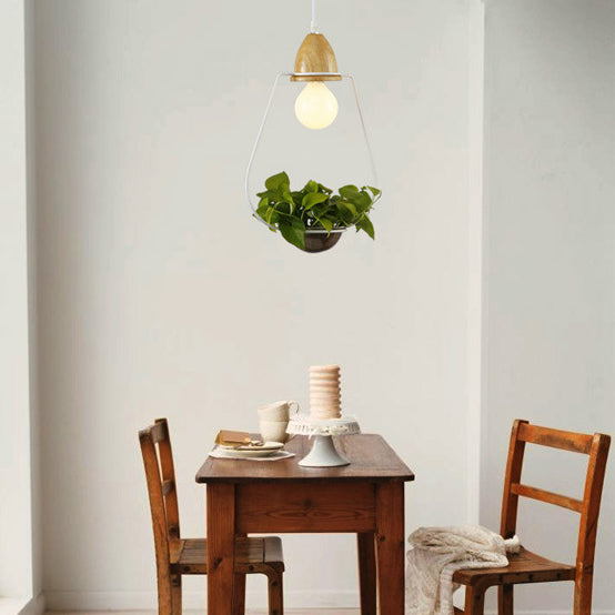 Vintage Stylish Open Cage Suspension Light 8.5"/11" Wide 1 Light Metallic Pendant Lamp with Flower Pot in Black/White Clearhalo 'Art Deco Pendants' 'Black' 'Cast Iron' 'Ceiling Lights' 'Ceramic' 'Crystal' 'Industrial Pendants' 'Industrial' 'Metal' 'Middle Century Pendants' 'Pendant Lights' 'Pendants' 'Rustic Pendants' 'Tiffany' Lighting' 26100