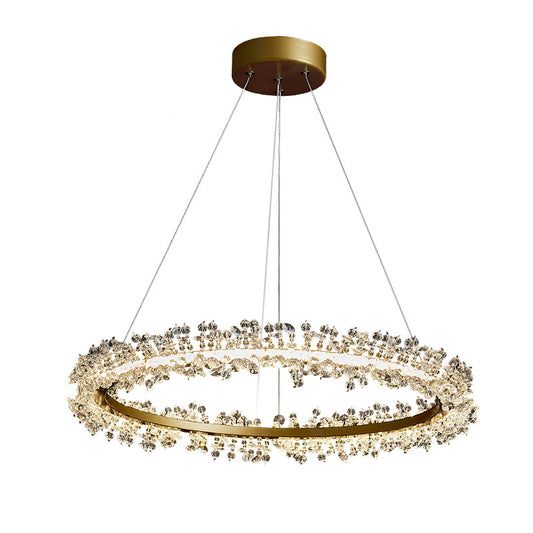 K9 Crystal Gold Chandelier LED Minimalist Round Suspension Pendant Light for Bedroom Gold