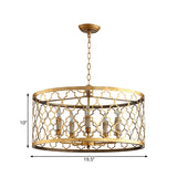5 Lights Ceiling Suspension Lamp Country Drum Metal Chandelier Lighting in Gold with Living Room Clearhalo 'Ceiling Lights' 'Chandeliers' Lighting' options 261000