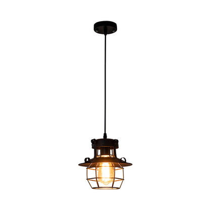 Black Metal 1 Light Pendant Light Indsutrial Retro Wire Cage Hanging Lamp for Restaurant Black Clearhalo 'Ceiling Lights' 'Pendant Lights' 'Pendants' Lighting' 2610022