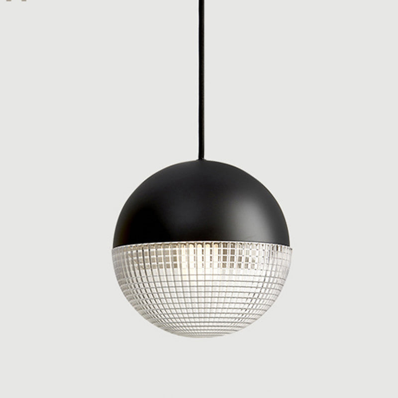 Metal 1-Light Pendant Light Mid-Century Modern Spherical Prismatic Glass Hanging Lamp Black 10" Clearhalo 'Ceiling Lights' 'Modern Pendants' 'Modern' 'Pendant Lights' 'Pendants' Lighting' 2610119
