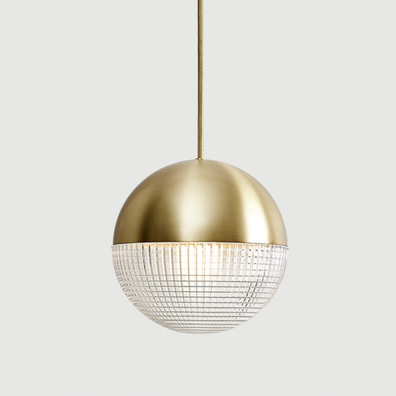 Metal 1-Light Pendant Light Mid-Century Modern Spherical Prismatic Glass Hanging Lamp Gold 10" Clearhalo 'Ceiling Lights' 'Modern Pendants' 'Modern' 'Pendant Lights' 'Pendants' Lighting' 2610120