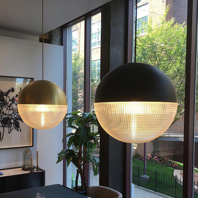 Metal 1-Light Pendant Light Mid-Century Modern Spherical Prismatic Glass Hanging Lamp Clearhalo 'Ceiling Lights' 'Modern Pendants' 'Modern' 'Pendant Lights' 'Pendants' Lighting' 2610121