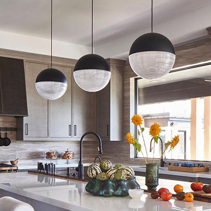 Metal 1-Light Pendant Light Mid-Century Modern Spherical Prismatic Glass Hanging Lamp Clearhalo 'Ceiling Lights' 'Modern Pendants' 'Modern' 'Pendant Lights' 'Pendants' Lighting' 2610122