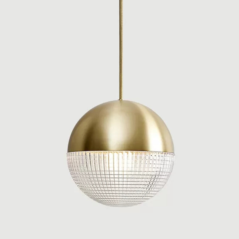Metal 1-Light Pendant Light Mid-Century Modern Spherical Prismatic Glass Hanging Lamp Clearhalo 'Ceiling Lights' 'Modern Pendants' 'Modern' 'Pendant Lights' 'Pendants' Lighting' 2610127