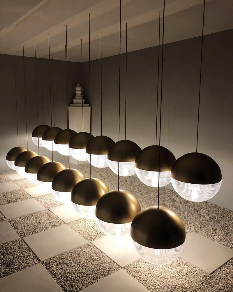 Metal 1-Light Pendant Light Mid-Century Modern Spherical Prismatic Glass Hanging Lamp Clearhalo 'Ceiling Lights' 'Modern Pendants' 'Modern' 'Pendant Lights' 'Pendants' Lighting' 2610128