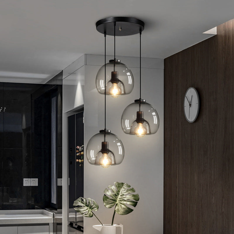 Black Spherical Pendant Light Modern Minimalist Clear Glass Dining Room Hanging Lamp Clearhalo 'Ceiling Lights' 'Pendant Lights' 'Pendants' Lighting' 2610139