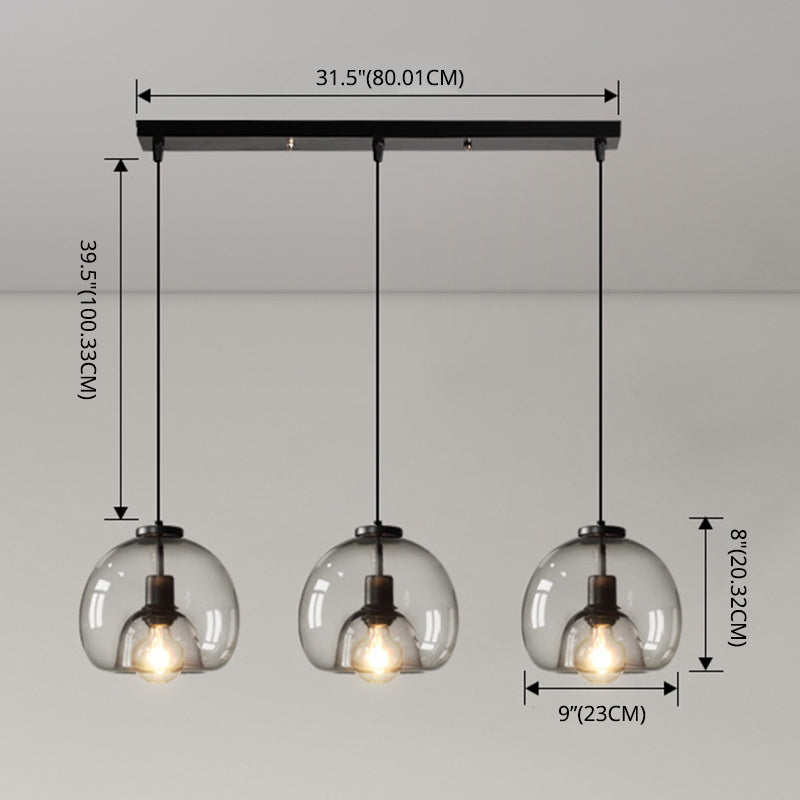 Black Spherical Pendant Light Modern Minimalist Clear Glass Dining Room Hanging Lamp Clearhalo 'Ceiling Lights' 'Pendant Lights' 'Pendants' Lighting' 2610140