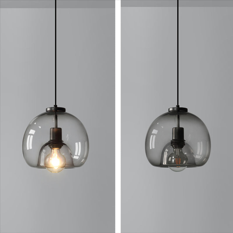 Black Spherical Pendant Light Modern Minimalist Clear Glass Dining Room Hanging Lamp Clearhalo 'Ceiling Lights' 'Pendant Lights' 'Pendants' Lighting' 2610143