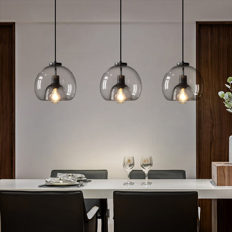 Black Spherical Pendant Light Modern Minimalist Clear Glass Dining Room Hanging Lamp Clearhalo 'Ceiling Lights' 'Pendant Lights' 'Pendants' Lighting' 2610147