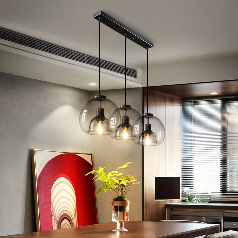 Black Spherical Pendant Light Modern Minimalist Clear Glass Dining Room Hanging Lamp Clearhalo 'Ceiling Lights' 'Pendant Lights' 'Pendants' Lighting' 2610148