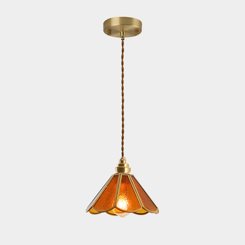Icy Clear Glass Shade Hanging Lamp 1 Light Tiffany-Style Pendant Light Fixture for Bedroom Amber Cone Clearhalo 'Ceiling Lights' 'Pendant Lights' 'Pendants' Lighting' 2610200