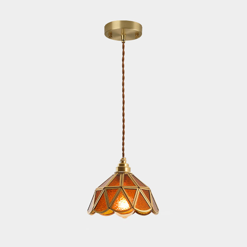 Icy Clear Glass Shade Hanging Lamp 1 Light Tiffany-Style Pendant Light Fixture for Bedroom Amber Dome Clearhalo 'Ceiling Lights' 'Pendant Lights' 'Pendants' Lighting' 2610205