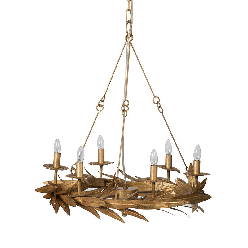 Gold 6 Lights Ceiling Pendant Light Vintage Metal Candle Chandelier Lamp with Garland Design Clearhalo 'Ceiling Lights' 'Chandeliers' Lighting' options 261021