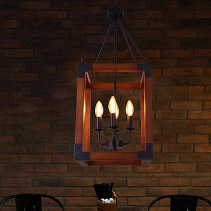 Metal Square Frame Pendant Lighting Fixture Traditional 4 Lights Restaurant Ceiling Chandelier in Dark Wood Dark Wood Clearhalo 'Ceiling Lights' 'Chandeliers' Lighting' options 261032_15b27e15-10e2-4e98-b56a-c05b201a5bc3